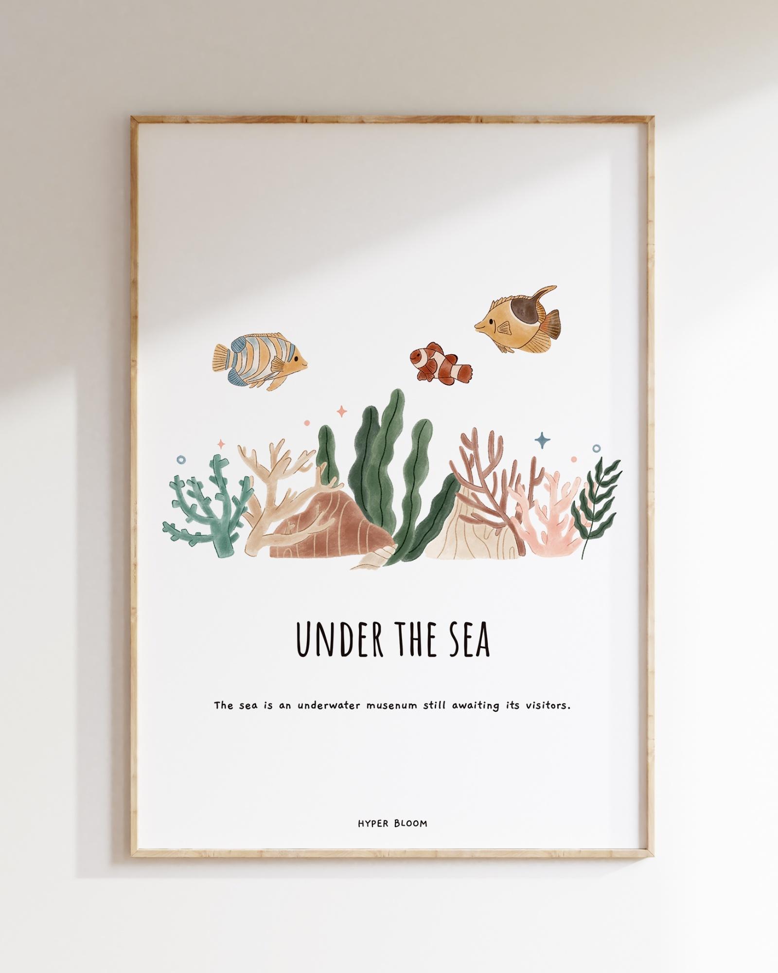 바다 물고기 친구들 드로잉 포스터  Under the sea Hand Drawing Poster Wall Art